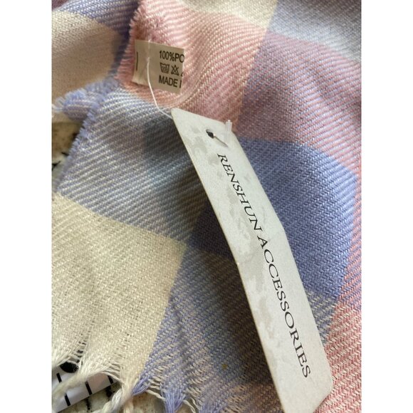 Renshun Pastel Gingham Fringe Scarf 68"x13" Cottagecore Soft Girl - Picture 3 of 7
